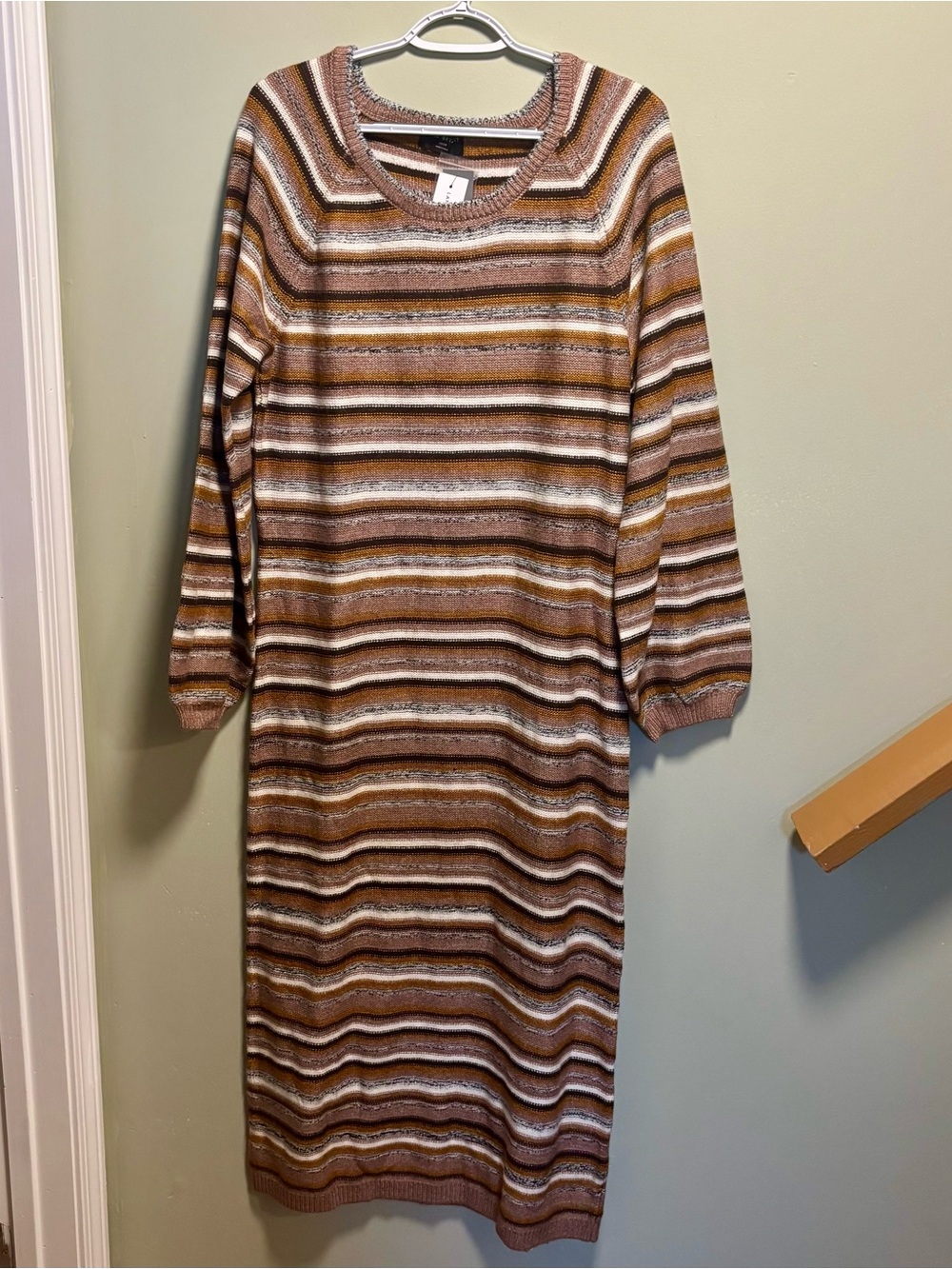Lane Bryant Striped Long-Sleeve Knit Dress in Brown & Cream Size 18/20